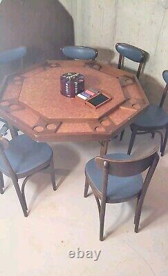 Vintage Poker Table And Chair Set. With Chips And Cards