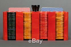 Vintage Red Catalin / Bakelite Poker Chip Set Caddy Holder with Chips
