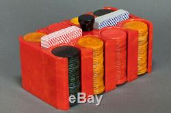 Vintage Red Catalin / Bakelite Poker Chip Set Caddy Holder with Chips