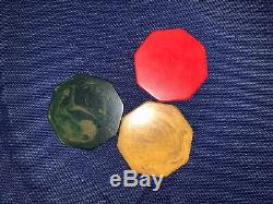 Vintage Red Marbled Poker Chip Set with Hexagonal Marbled Bakelite Chips