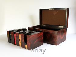 Vintage Rosewood Grain Paint POKER CHIP BOX SET Bakelite Chips Caddy Wood