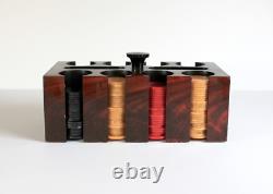 Vintage Rosewood Grain Paint POKER CHIP BOX SET Bakelite Chips Caddy Wood