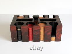 Vintage Rosewood Grain Paint POKER CHIP BOX SET Bakelite Chips Caddy Wood