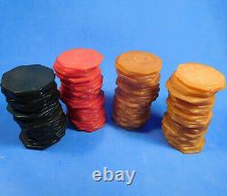 Vintage Set of 100 Swirled BAKELITE OCTAGONAL Poker Chips Eight Sided