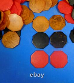 Vintage Set of 100 Swirled BAKELITE OCTAGONAL Poker Chips Eight Sided