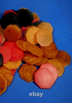 Vintage Set of 100 Swirled BAKELITE OCTAGONAL Poker Chips Eight Sided