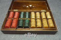 Vintage Set of 400 Bakelite Catalin 1.5 diameter Poker Chips Set Wood Tray Box