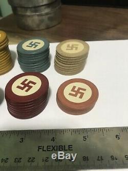 Vintage Set of 53 Clay Good Luck Poker Chips Native American Four Winds Buddhist