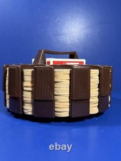 Vintage Spinning Poker Set 300 Genuine Wooden Nickels + 2 Bicycle Decks
