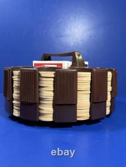 Vintage Spinning Poker Set 300 Genuine Wooden Nickels + 2 Bicycle Decks