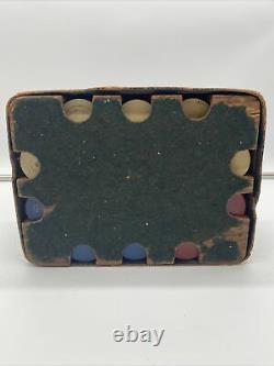 Vintage US Navy Poker Bakelite Chip Set In Wooden Case Silver Handle Leather