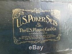 Vintage US Playing Card Poker Chip Set & no. 500 Deck fitted case clay 60 card