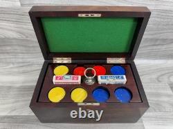 Vintage Wood Box Poker Set Cards Chips Bicycle New Fan Back / League Bakelite