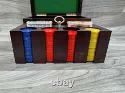 Vintage Wood Box Poker Set Cards Chips Bicycle New Fan Back / League Bakelite