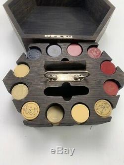 Vintage Wooden Case Poker Chip Set