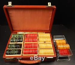 Vintage bakelite Poker Chip Set, Original Case Complete 407 gaming Chips + Cards