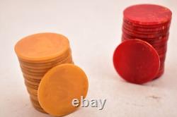 Vintage set Bakelite Catalin 75 Poker Chips 1.5 Butterscotch Red Swirl Marbled