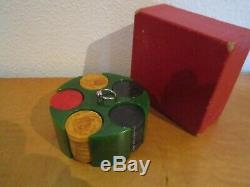 Vtg. Bakelite/Catalin Miniature Poker Chip Set, Emerald Green, 1 1/8 chips, 1940's