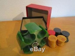 Vtg. Bakelite/Catalin Miniature Poker Chip Set, Emerald Green, 1 1/8 chips, 1940's