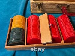 Vtg Bakelite Poker Chip Set + Case Butterscotch / Cherry / Green (290 Chips)
