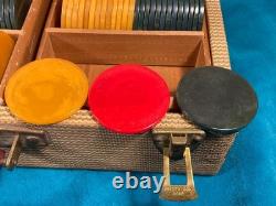 Vtg Bakelite Poker Chip Set + Case Butterscotch / Cherry / Green (290 Chips)