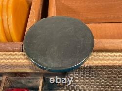 Vtg Bakelite Poker Chip Set + Case Butterscotch / Cherry / Green (290 Chips)