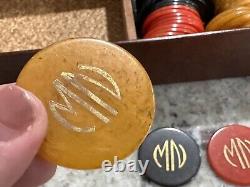 Vtg Catalin Celluloid Marbled Poker Chip And Box Set