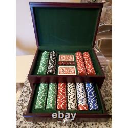 Vtg Howard Miller 500 Pcs Poker Chip Set W Wood Box