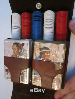 Vtg Set Of Cards With Mini Size Poker Chips In Leather Case Cards New Ofcc
