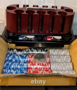 WPT Cards World Poker Tour 300 Ct Oval Poker Chip Set Cherry Wood Chiprack