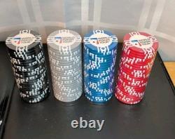 WPT Cards World Poker Tour 300 Ct Oval Poker Chip Set Cherry Wood Chiprack