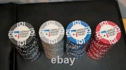 WPT Cards World Poker Tour 300 Ct Oval Poker Chip Set Cherry Wood Chiprack