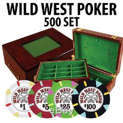 Wild West Casino Poker Chip Set 500 Poker Chips Customizable Wood case