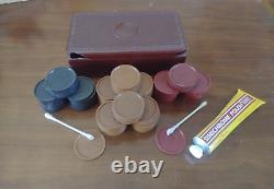 Wow Rare EAGLE Set Of 100 Bakelite Poker Chips Butterscotch Red Blue In Box