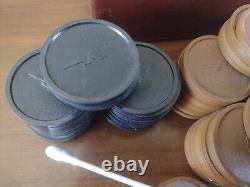 Wow Rare EAGLE Set Of 100 Bakelite Poker Chips Butterscotch Red Blue In Box