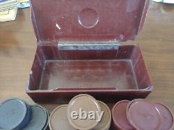 Wow Rare EAGLE Set Of 100 Bakelite Poker Chips Butterscotch Red Blue In Box