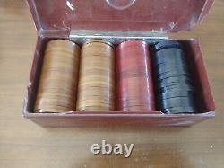 Wow Rare EAGLE Set Of 100 Bakelite Poker Chips Butterscotch Red Blue In Box