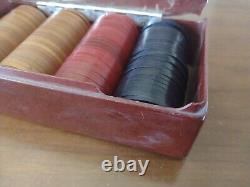 Wow Rare EAGLE Set Of 100 Bakelite Poker Chips Butterscotch Red Blue In Box